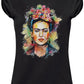 T-shirt nera streetwear donna con stampa colorata ritratto femminile in stile urban
