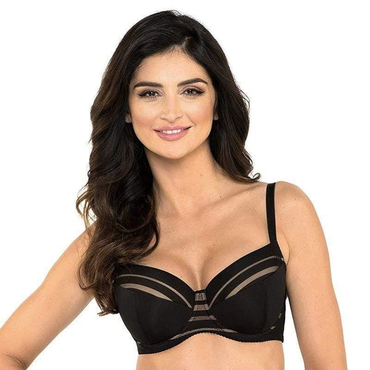 Full Figure Padded Striped Bra Gorteks Luna Black - STREET STYLE