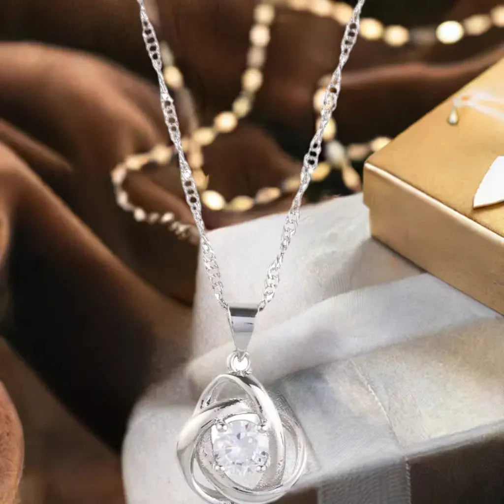 Round Knot Pendant Necklace with Cubic Zirconia - STREET STYLE