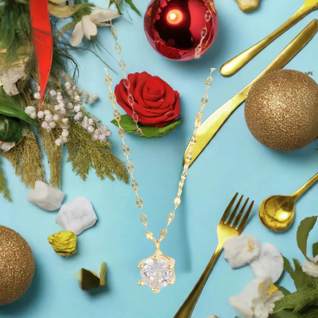 14K Gold Plated Solitaire Necklace - STREET STYLE