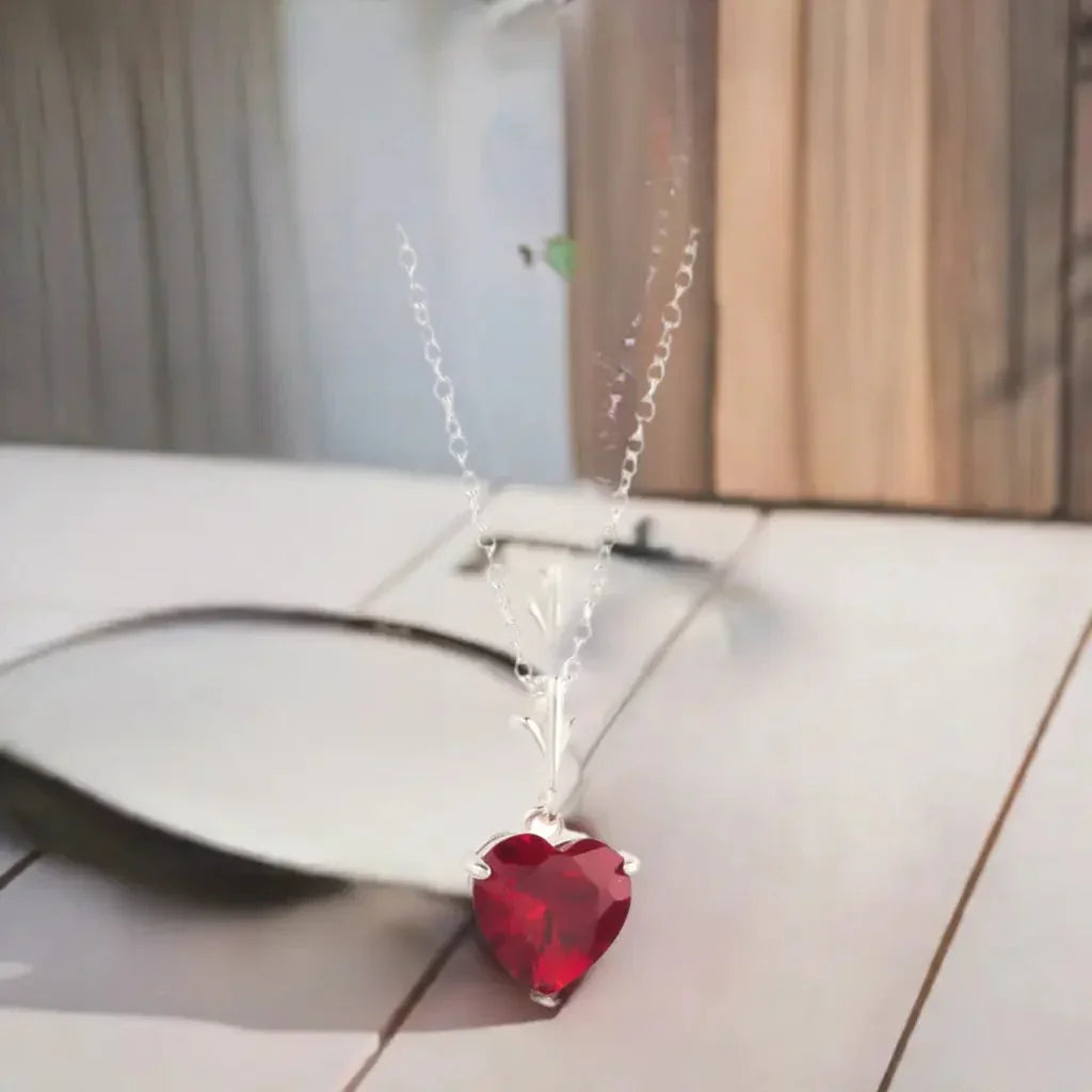 925 Sterling Silver Necklace Red Heart Pendant - STREET STYLE