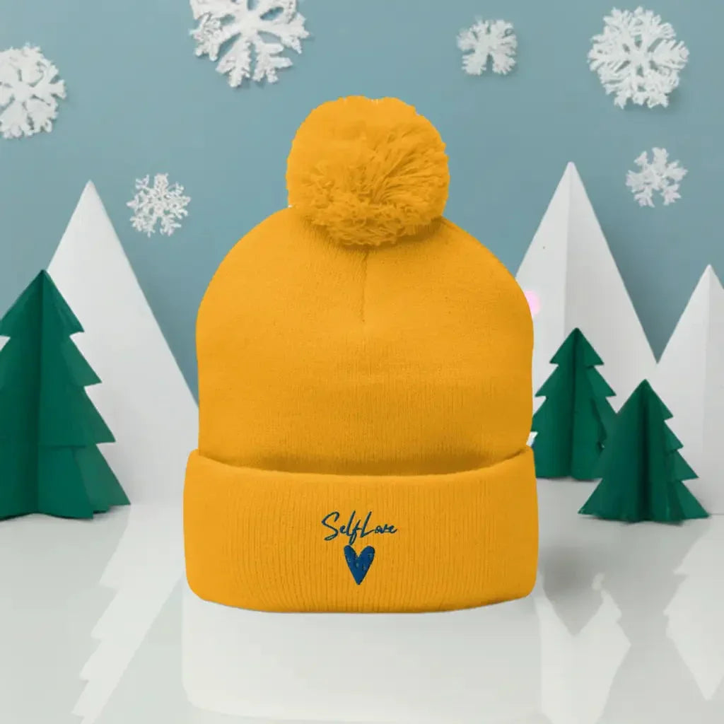 Self Love - Pom-Pom Beanie - Winter Beanie with Embroidery - STREET STYLE