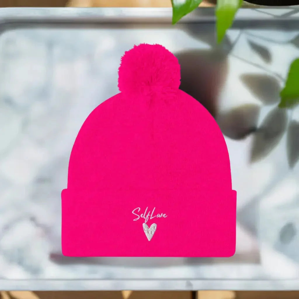 Self Love - Pom-Pom Beanie - Winter Beanie with Embroidery - STREET STYLE