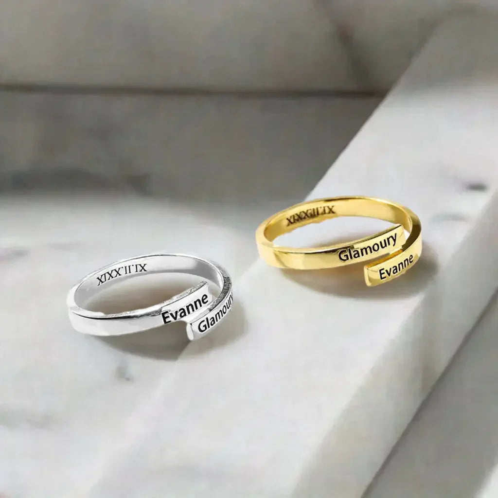 Full Silver 2-Name Ring - sterling silver ring - STREET STYLE