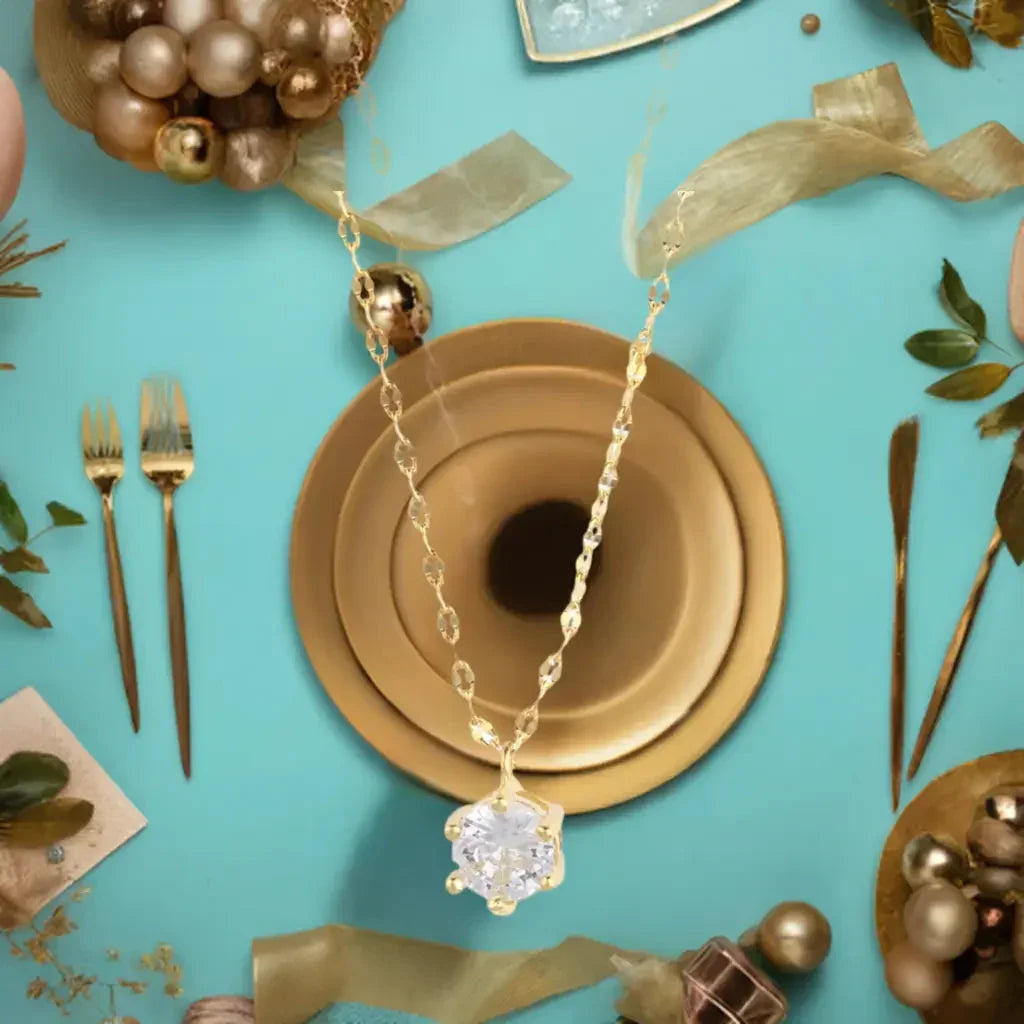 14K Gold Plated Solitaire Necklace - STREET STYLE