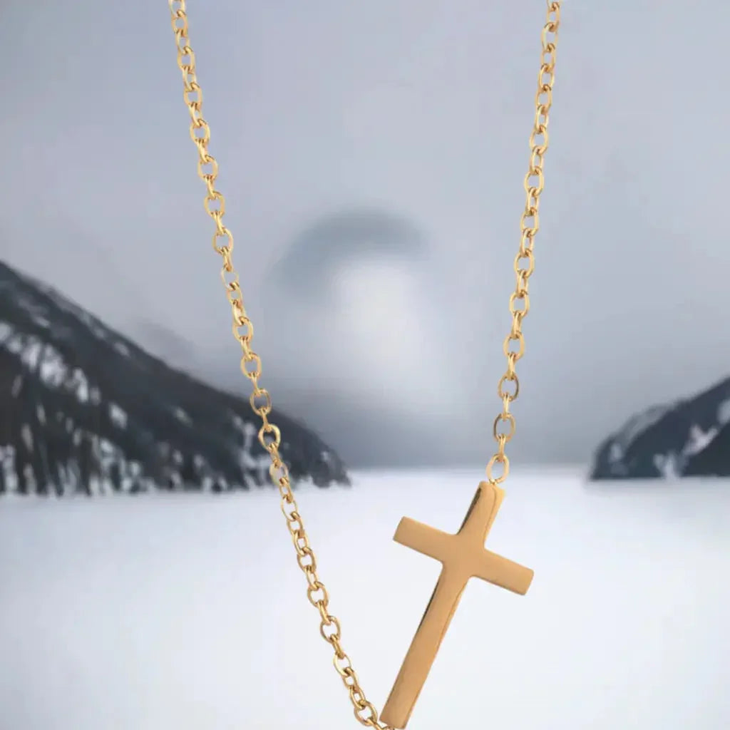 14K gold necklace | Gold Plated Cross Pendant Necklace - STREET STYLE