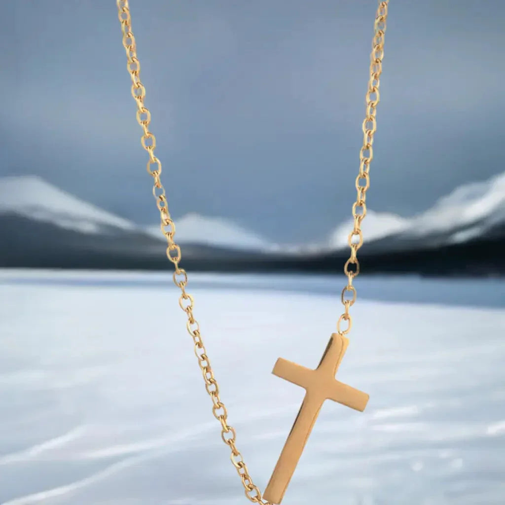 14K gold necklace | Gold Plated Cross Pendant Necklace - STREET STYLE