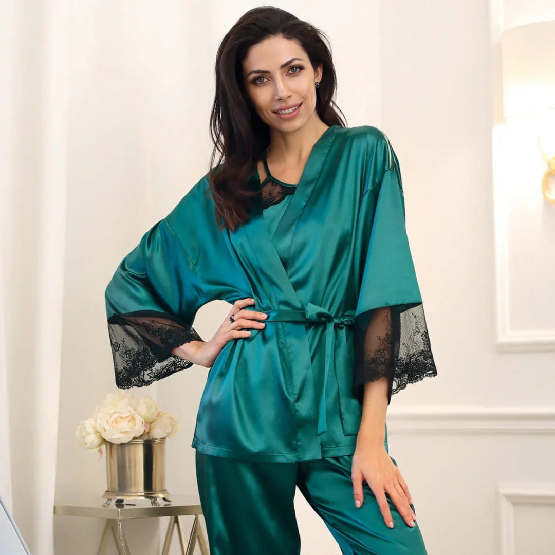 Elegant Satin Bathrobe Harper Green Nightwear - STREET STYLE