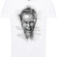 T-shirt uomo bianca streetwear cotone con illustrazione artistica stilizzata volto arrabbiato