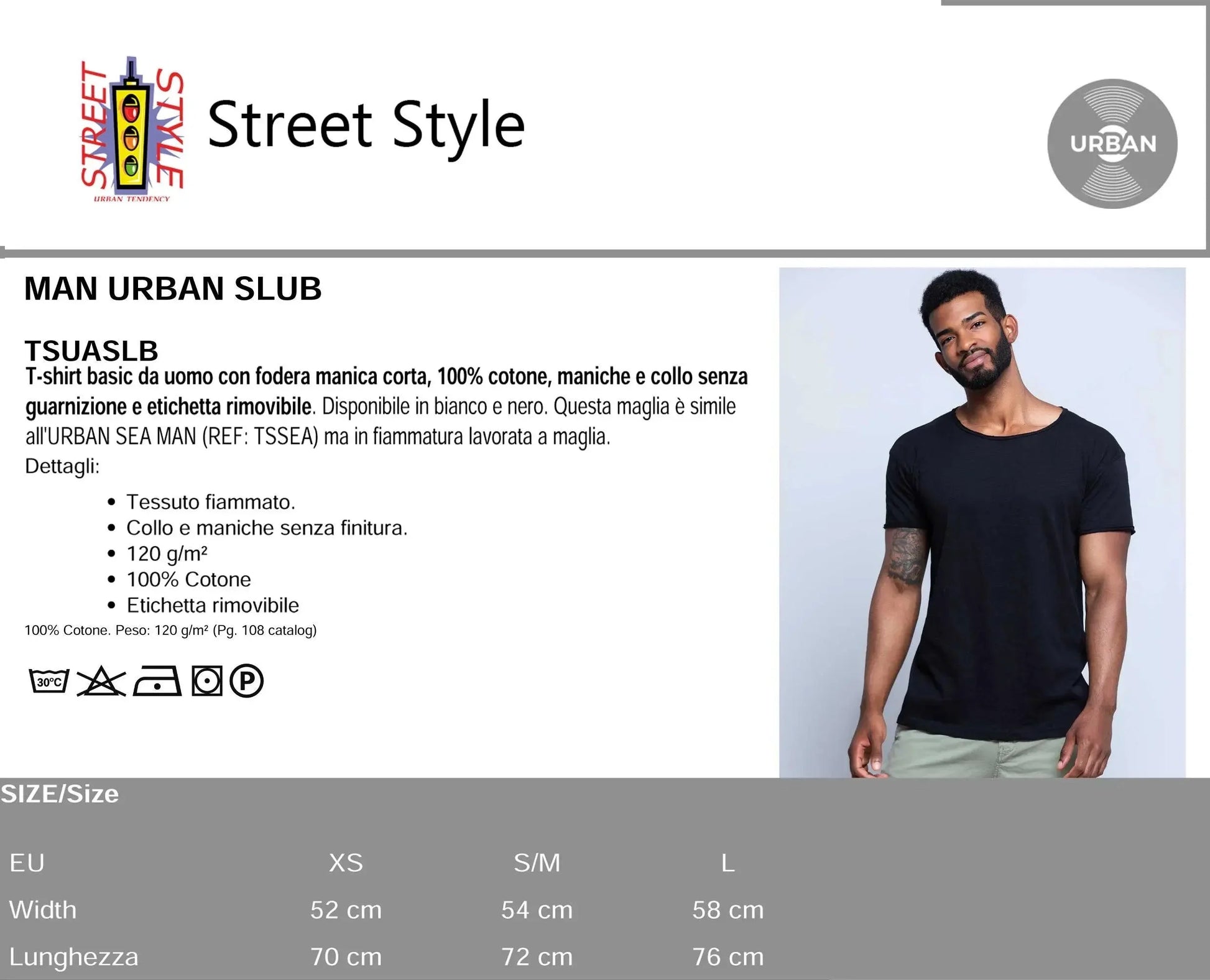 Uomo indossa t-shirt nera basic 100% cotone stile streetwear Urban Slub, Street Style Rimini.