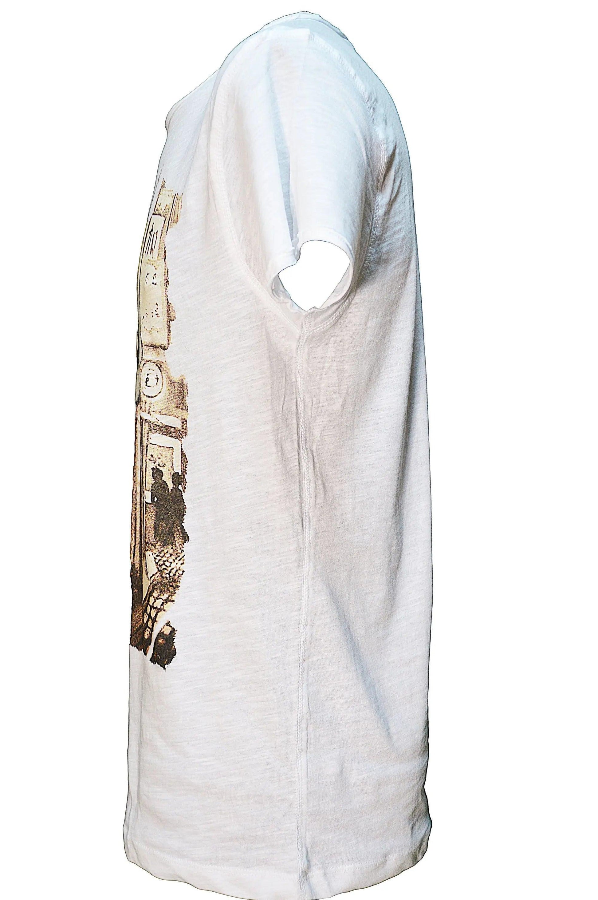 T-shirt uomo bianca cotone fiammato, stampa streetwear urban, street style moderno