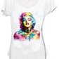 T-shirt bianca streetwear donna con stampa stilizzata colorata di icona pop urban