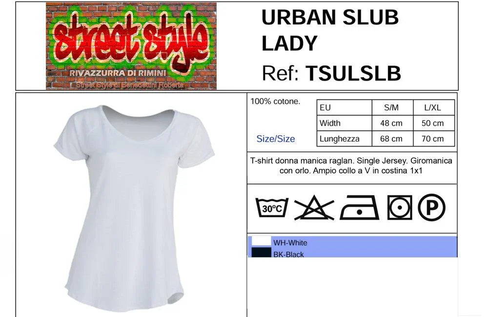 T-shirt donna bianca urban slub cotone, manica raglan, girocollo, stile streetwear Rimini