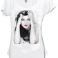 T-shirt bianca streetwear donna con stampa urban lady in bianco e nero e dettagli rosa