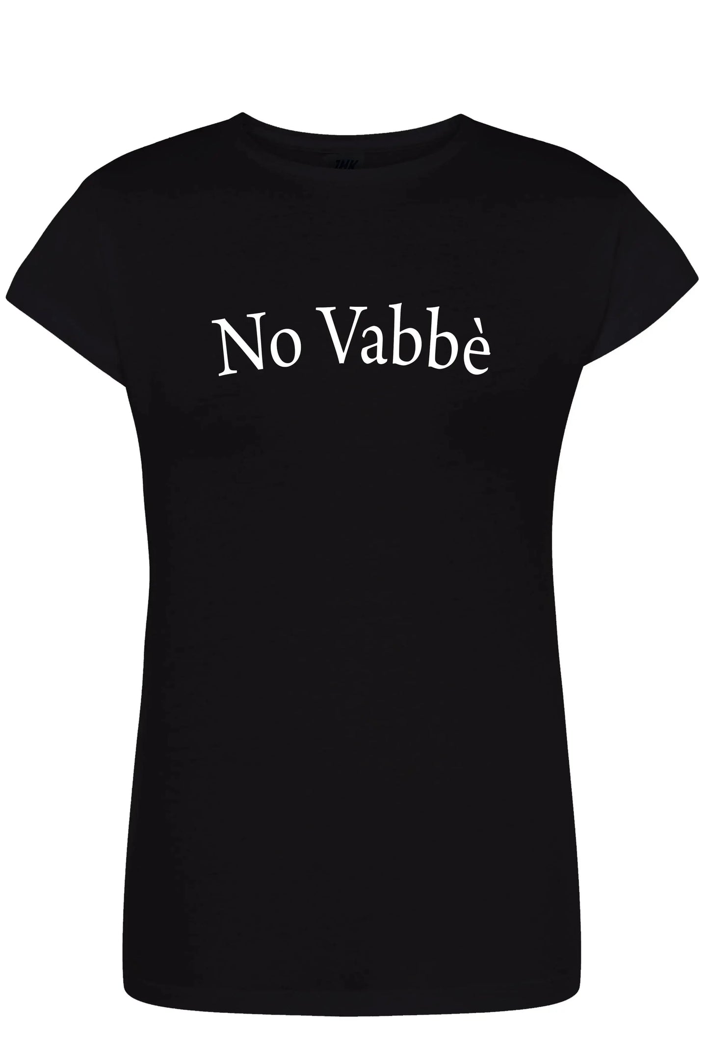 T-shirt donna nera streetwear in cotone con scritta No Vabbè, stile urban moda Rimini
