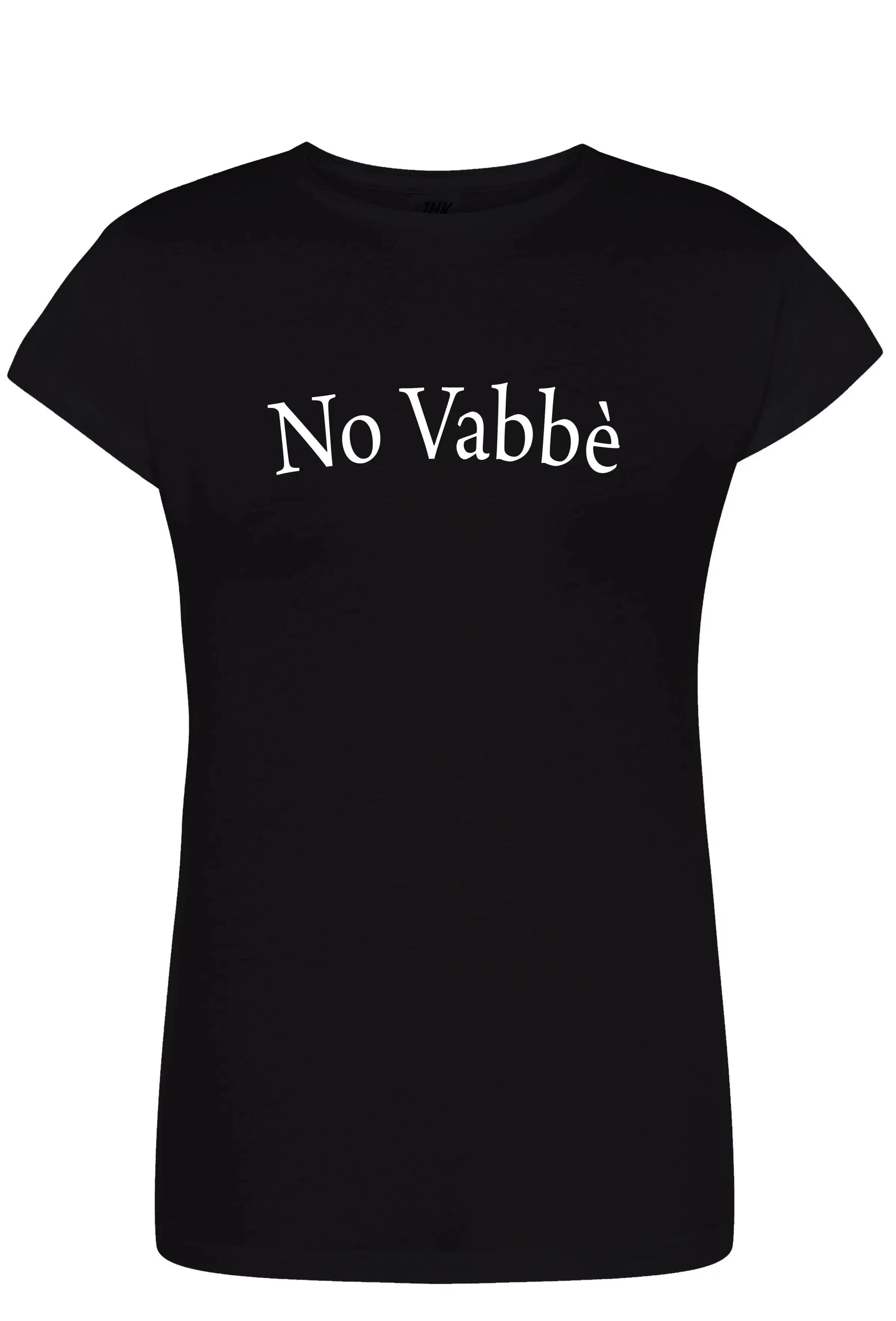 T-shirt donna nera streetwear in cotone con scritta No Vabbè, stile urban moda Rimini