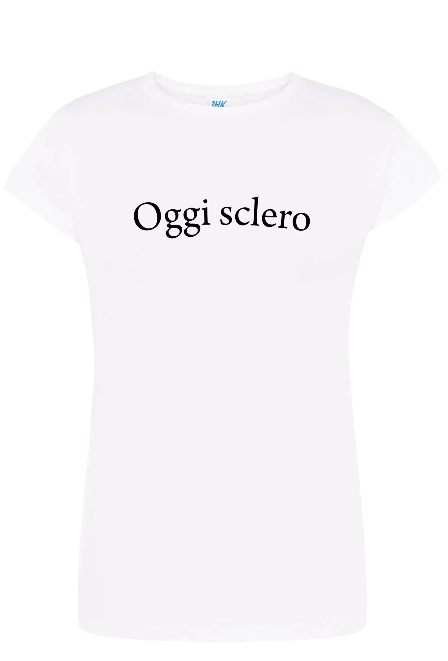 T-shirt donna streetwear bianca in cotone con scritta Oggi sclero, stile urban
