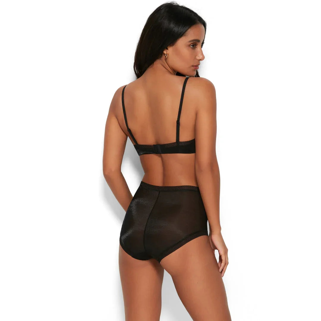 Sheer High Waist Short Panty Glossies Black - STREET STYLE
