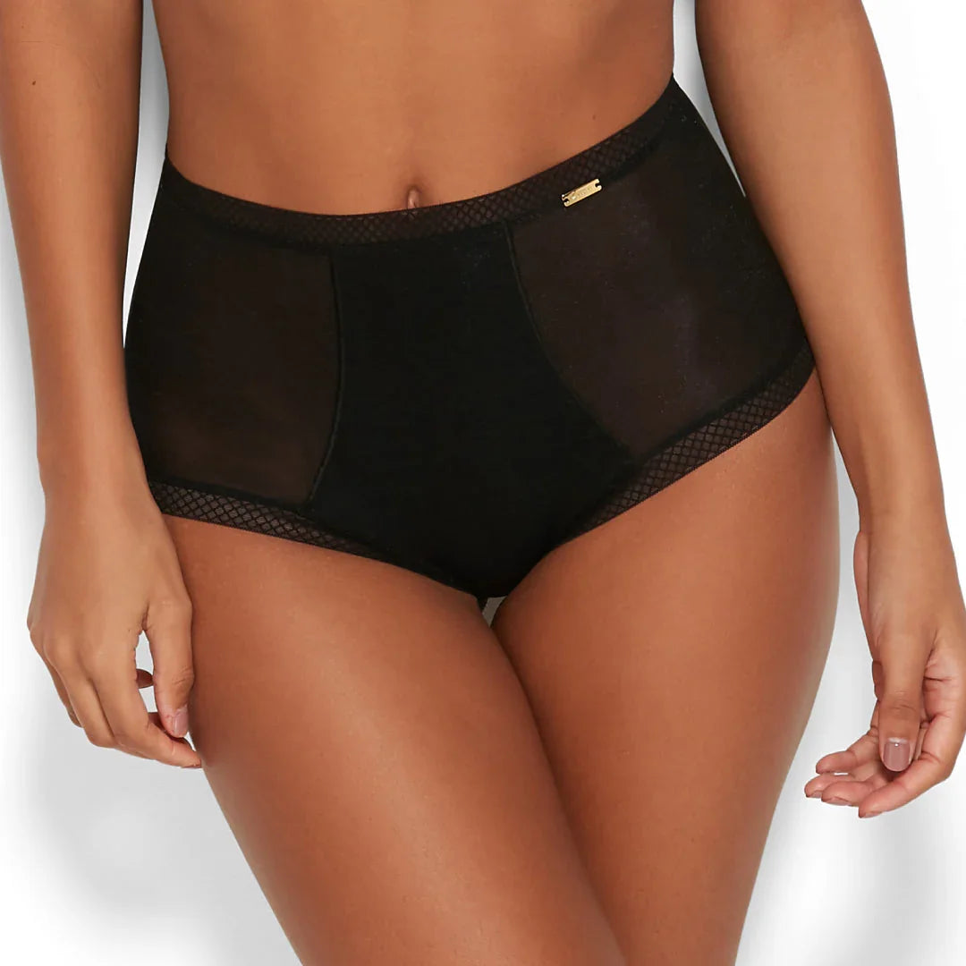 Sheer High Waist Short Panty Glossies Black - STREET STYLE
