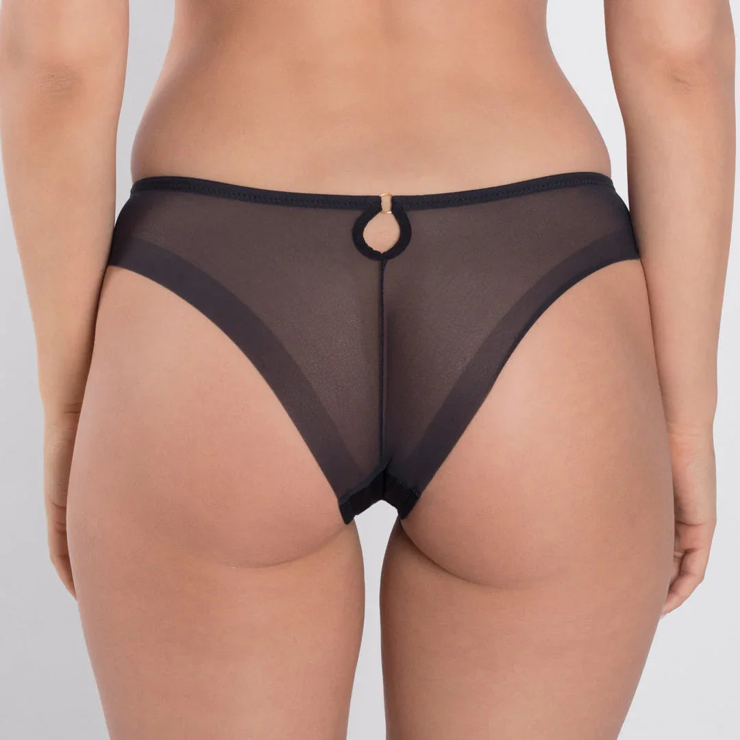 Sheer Mesh Tulle Embroidered Tanga Panty Perla Black - STREET STYLE