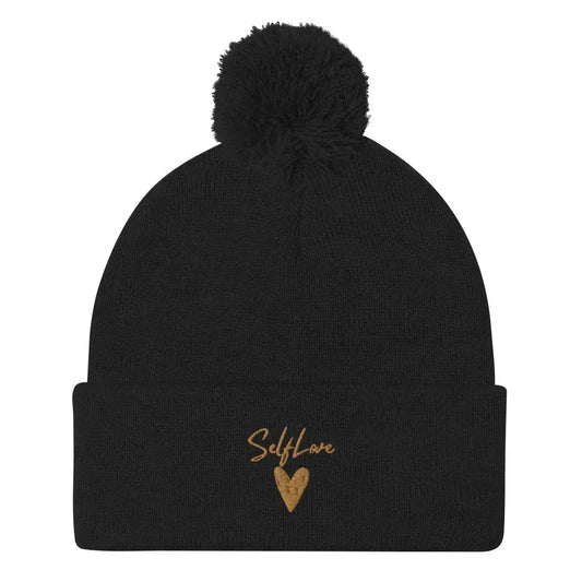 Self Love Pom-Pom Beanie - Women's Beanie with Embroidery - STREET STYLE