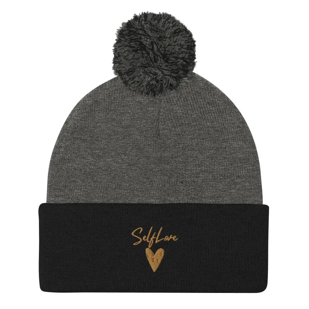 Self Love Pom-Pom Beanie - Women's Beanie with Embroidery - STREET STYLE