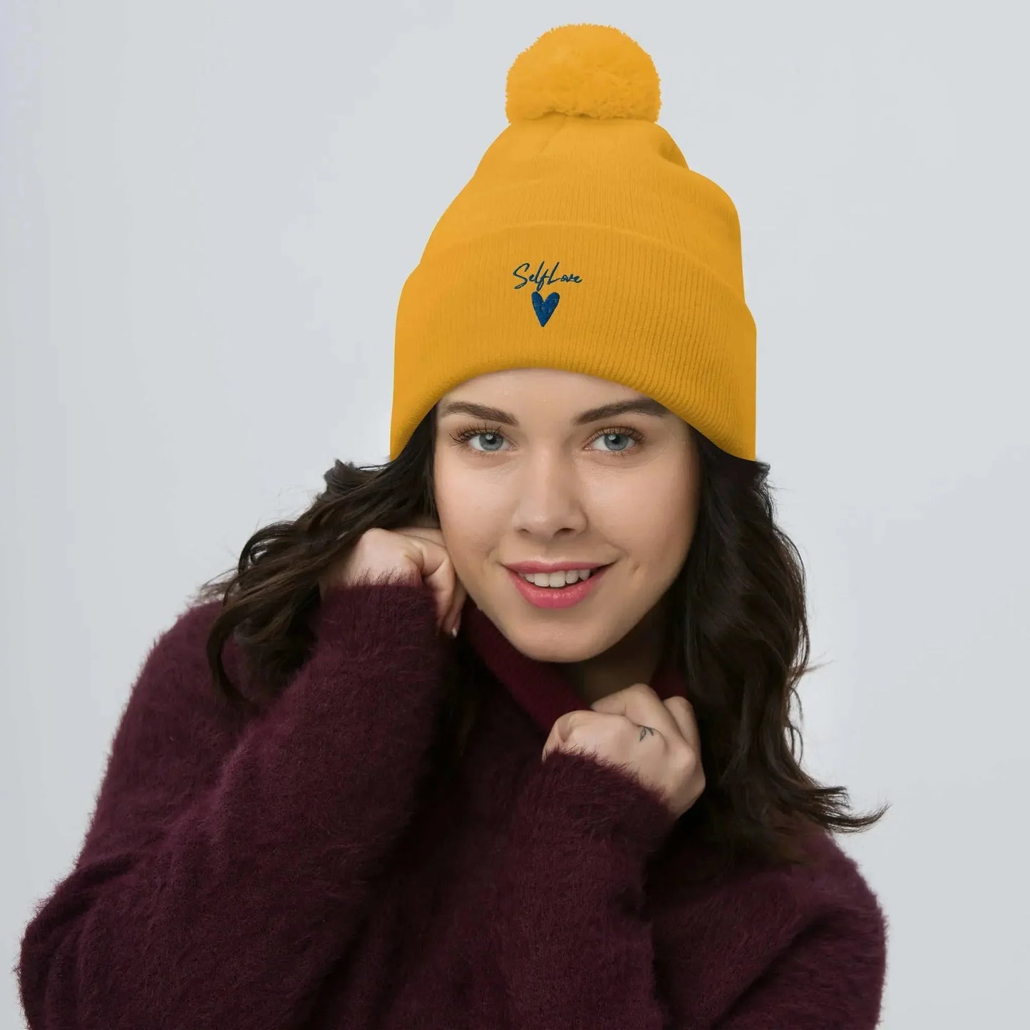 Self Love - Pom-Pom Beanie - Winter Beanie with Embroidery - STREET STYLE
