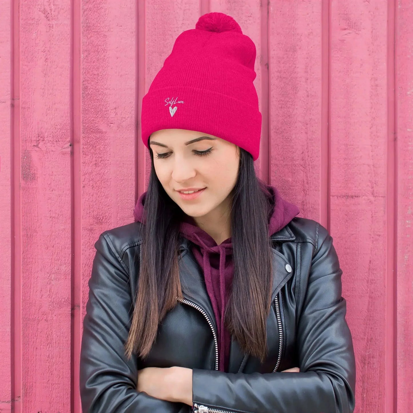 Self Love - Pom-Pom Beanie - Winter Beanie with Embroidery - STREET STYLE