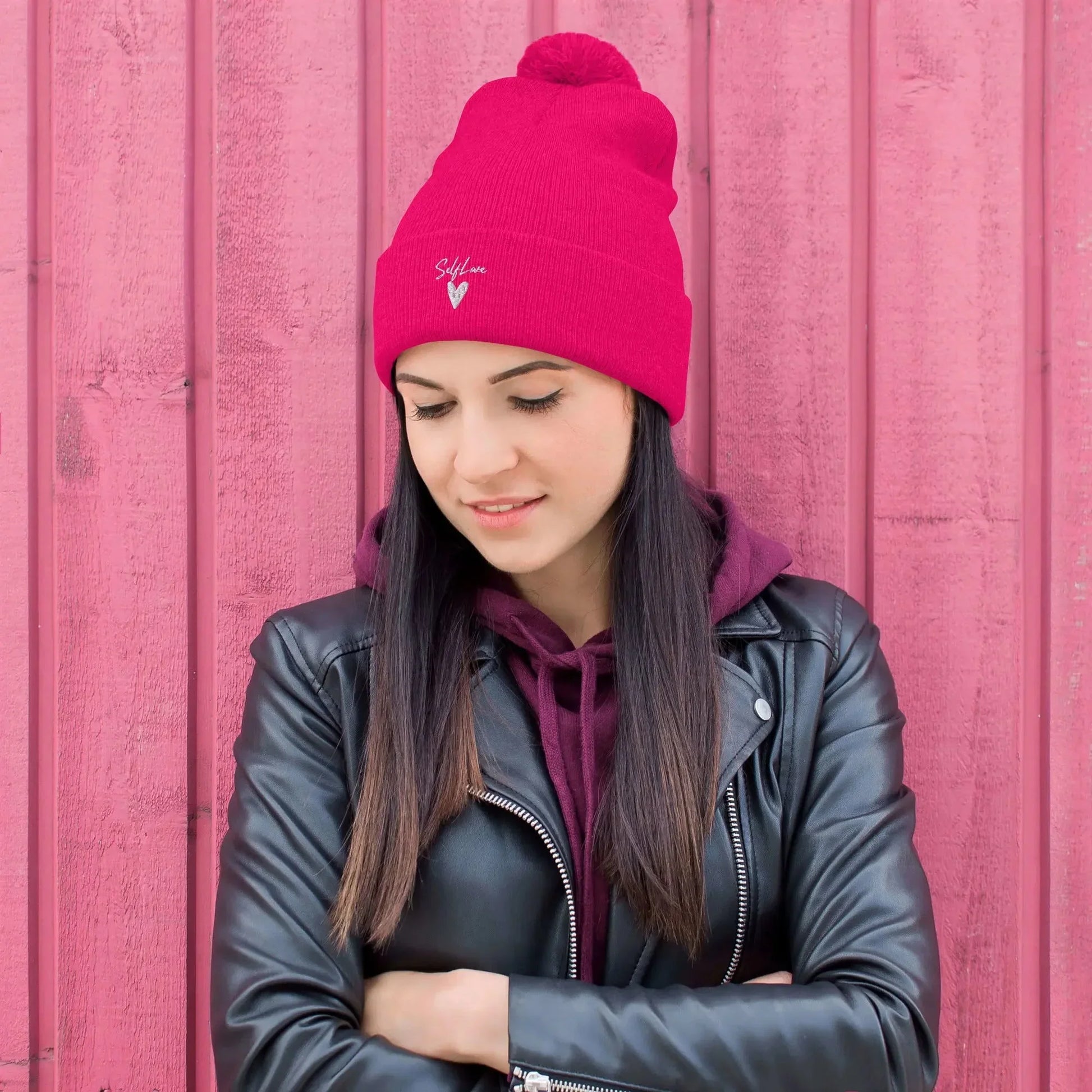 Self Love - Pom-Pom Beanie - Winter Beanie with Embroidery - STREET STYLE