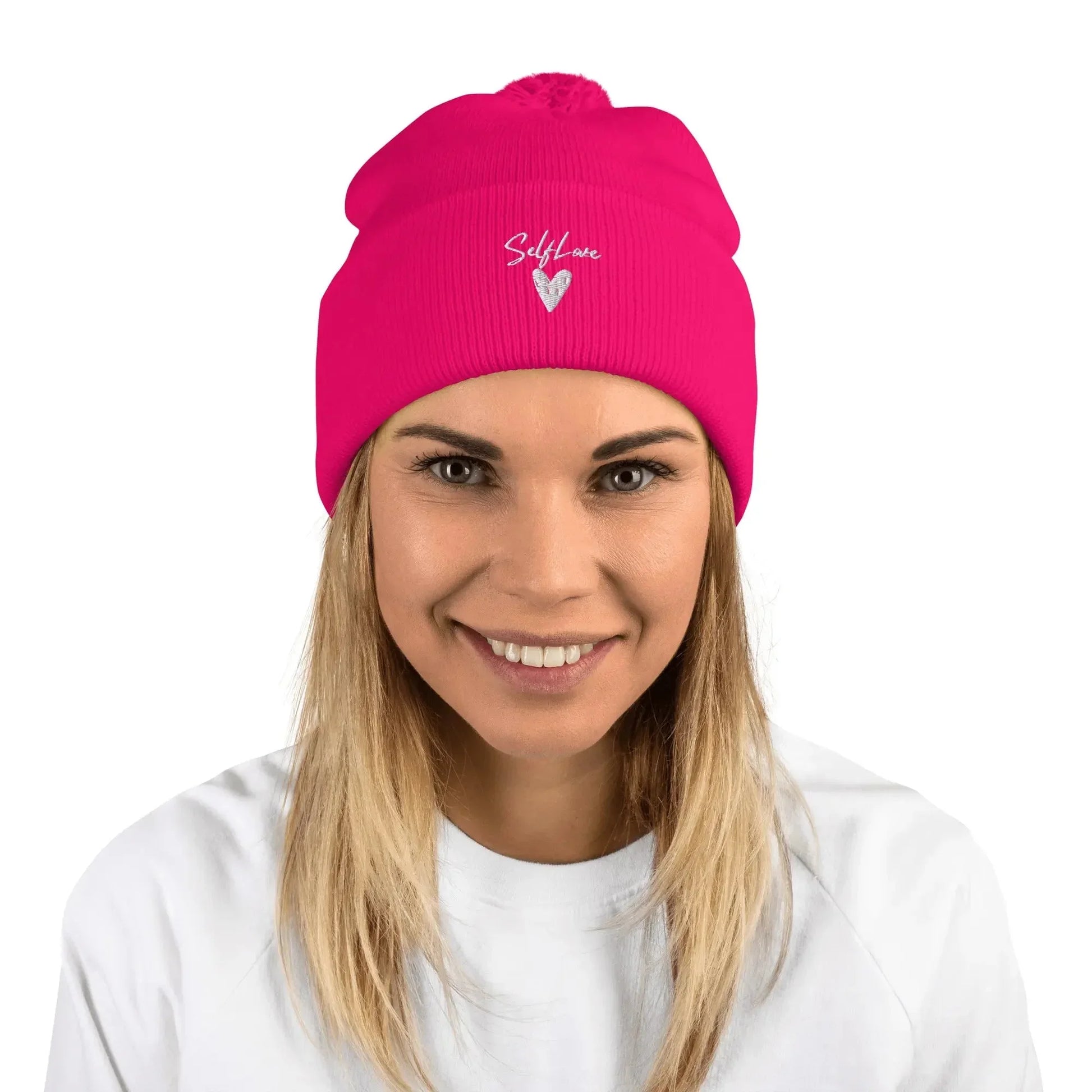 Self Love - Pom-Pom Beanie - Winter Beanie with Embroidery - STREET STYLE