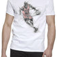 T-shirt streetwear uomo bianca con stampa stilizzata basket, stile urban, 100% cotone.