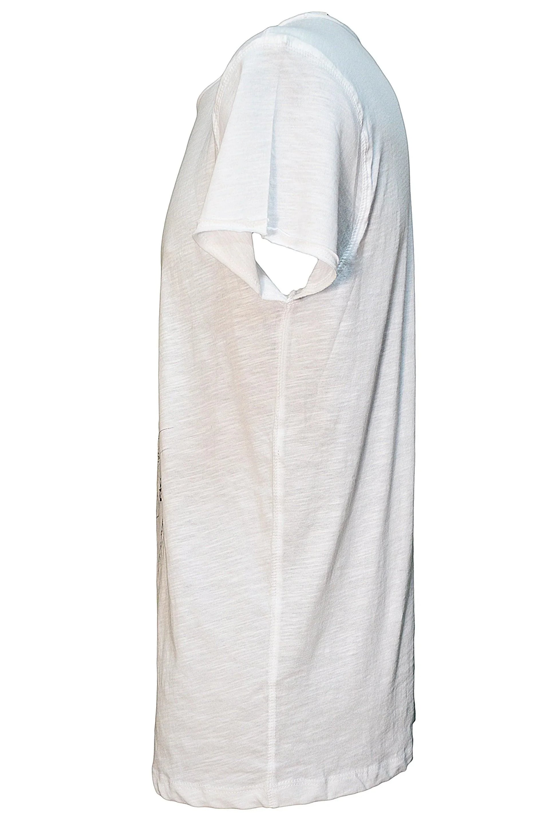 T-shirt uomo bianca manica corta in cotone fiammato, streetwear urban, stile minimal