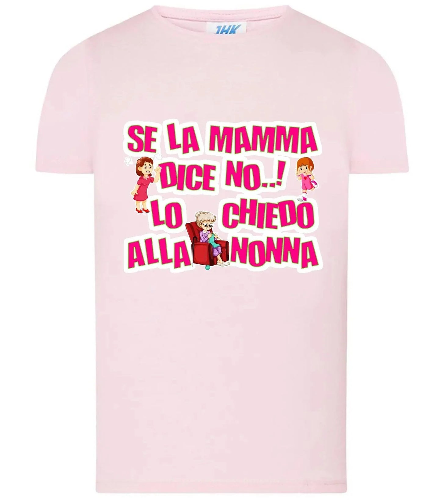 T-shirt rosa streetwear femminile con scritta divertente e grafiche mamma e nonna