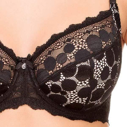 Lauma Pearly Shadow Semi Sheer Full Figure Polka Dot Lace Bra - STREET STYLE