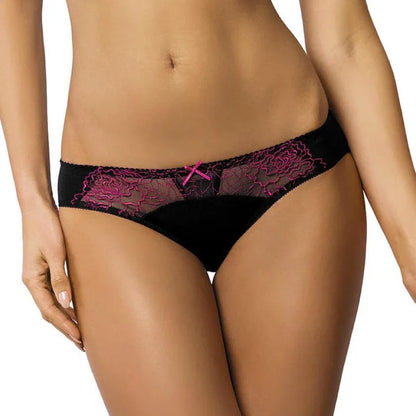 Semi Sheer Low Rise Bikini Panty Gorteks Pamela Black/Pink - STREET STYLE