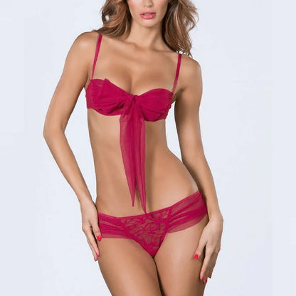 Sheer Tie Bra & Thong Panty Set Oh La La - STREET STYLE