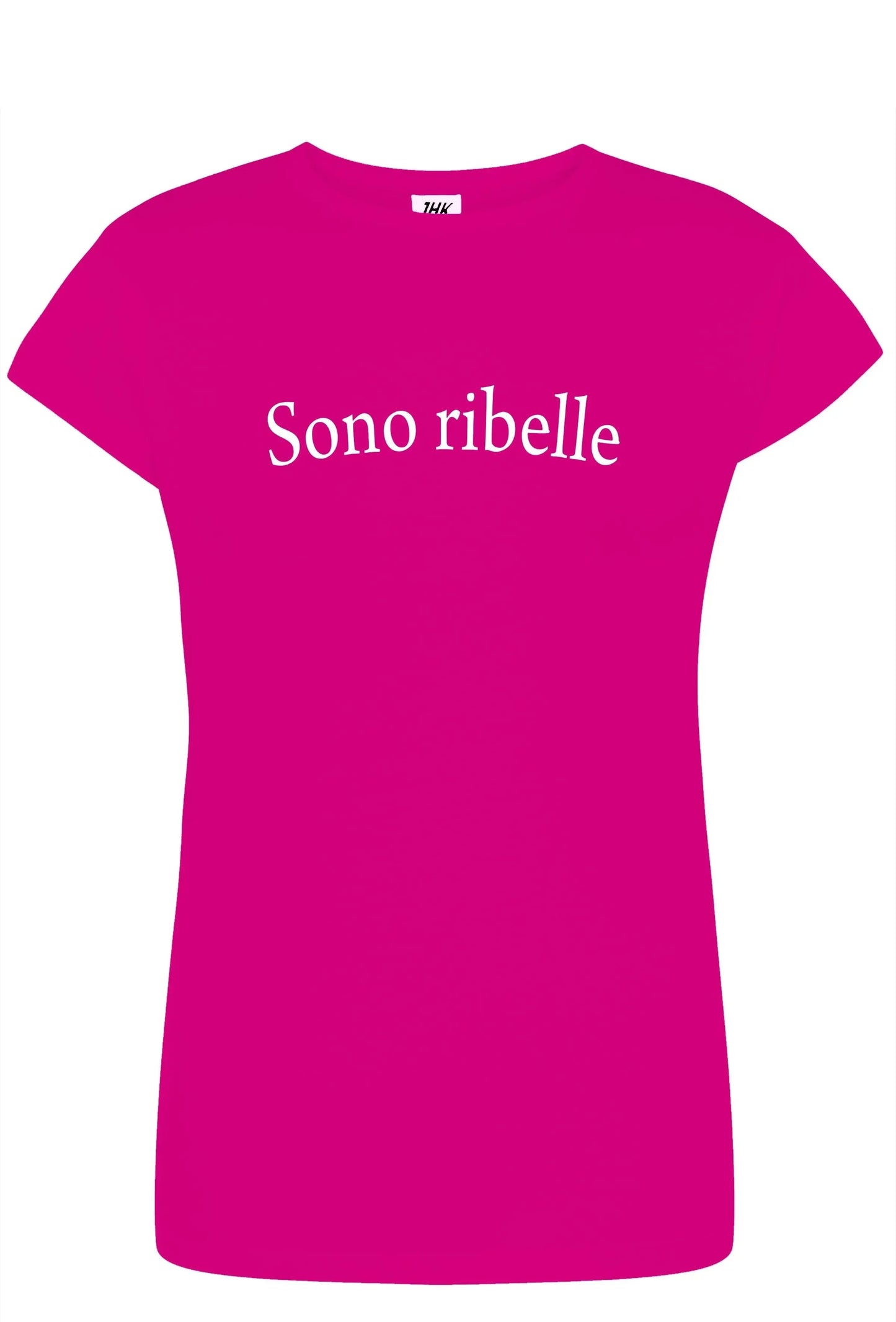 T-shirt donna rosa streetwear con scritta 'Sono ribelle', stile street style urbano