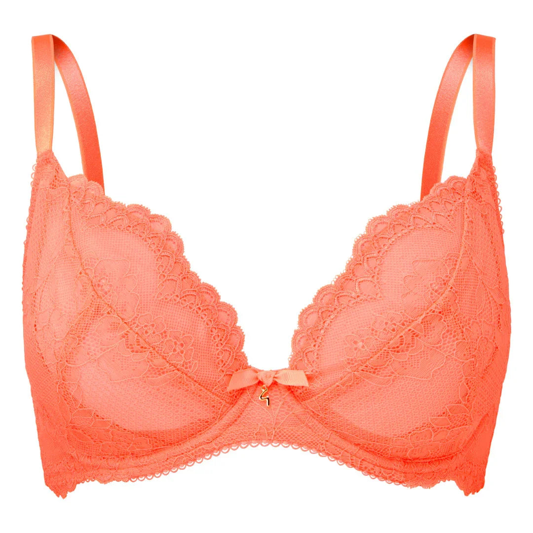 Sheer Lace Plunge Bra Gossard Superboost Neon Coral - STREET STYLE