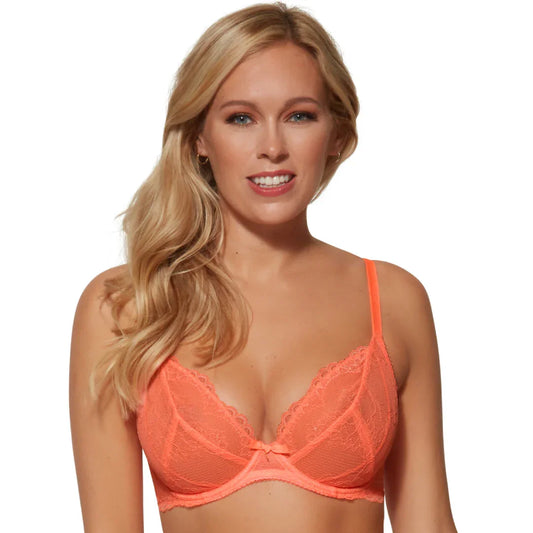 Sheer Lace Plunge Bra Gossard Superboost Neon Coral - STREET STYLE
