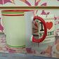 Tazza mug streetwear bianca con manico rosso, etichetta I Love Rimini, stile street style.