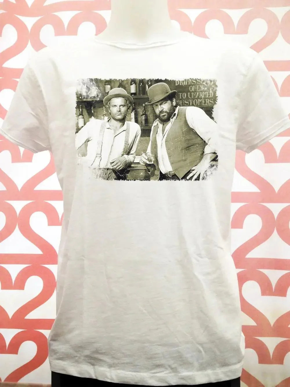 T-shirt bianca uomo cotone con stampa vintage duo western, streetwear urban, Street Style Rimini