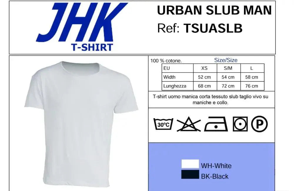 T-shirt uomo bianca in cotone fiammato, stile streetwear urban, manica corta, JHK.