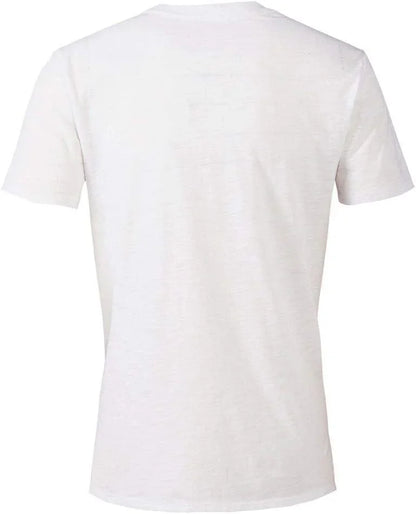T-shirt uomo streetwear bianca in cotone fiammato, stile urban, maniche corte.