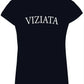 T-shirt donna nera cotone con scritta VIZIATA, streetwear essenziale, stile urban