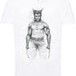 T-shirt bianca uomo streetwear con grafica artistica urban stile Wolverine, cotone fiammato