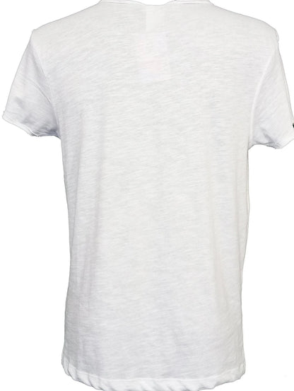 T-shirt uomo bianca in cotone fiammato, stile streetwear urban, manica corta.