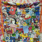Zaino a sacca street style con stampa graffiti cartoon colorata, icone pop e urban art.