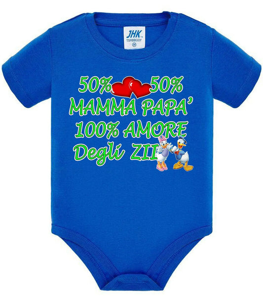 50% mamma 50% papà 100% amore degli ZII Body da bambino/a a maniche corte 100% cotone JHK - STREET STYLE