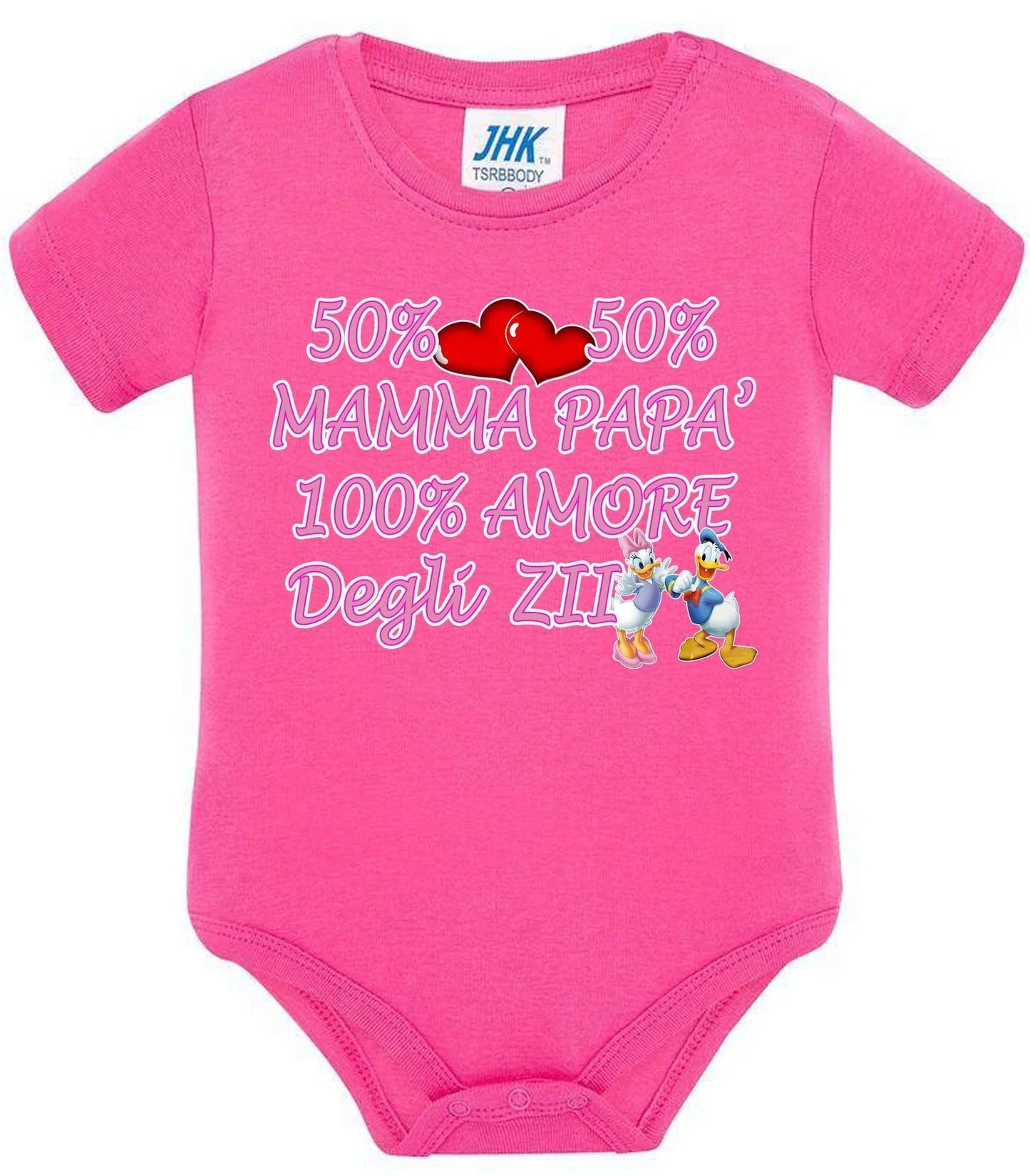 Body neonato rosa in cotone, maniche corte, stampa cuore rosso, scritta urban, stile streetwear