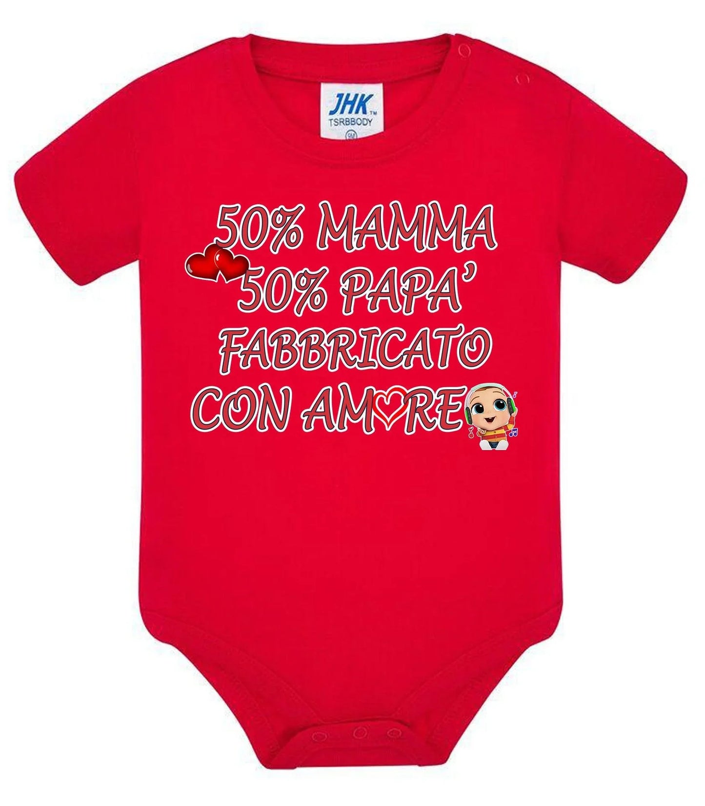 Body neonato rosso a maniche corte in cotone, stile streetwear, scritta bianca divertente
